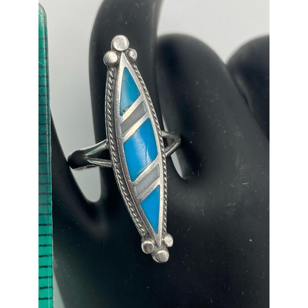 Sterling silver turquoise motherโ of pearl Ring Unsigned